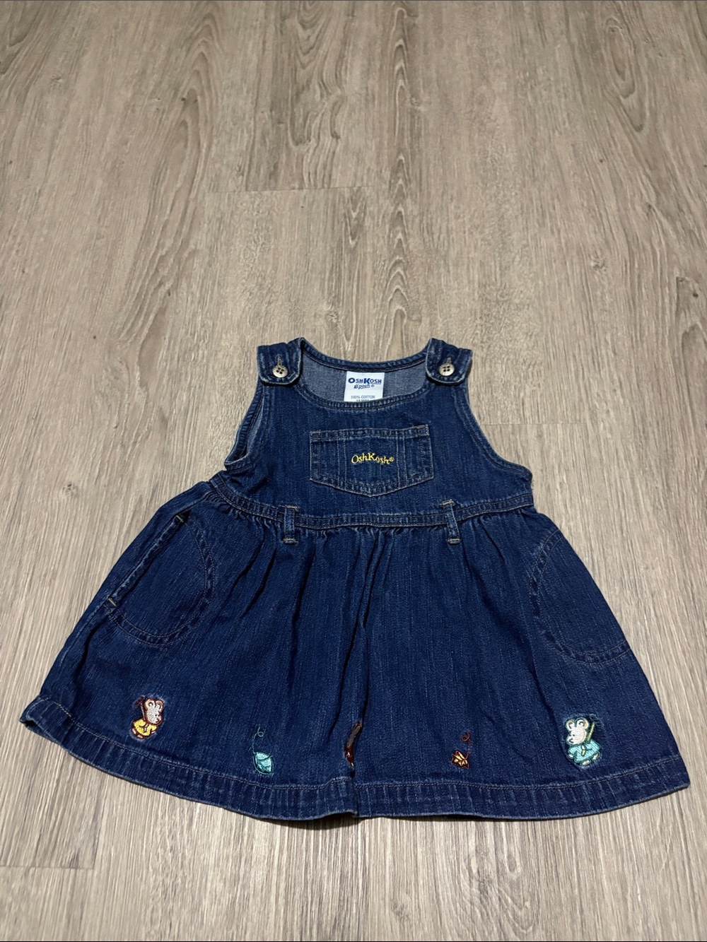 OshKosh B'gosh Navy Denim Jumper Dress with Embroidered Characters